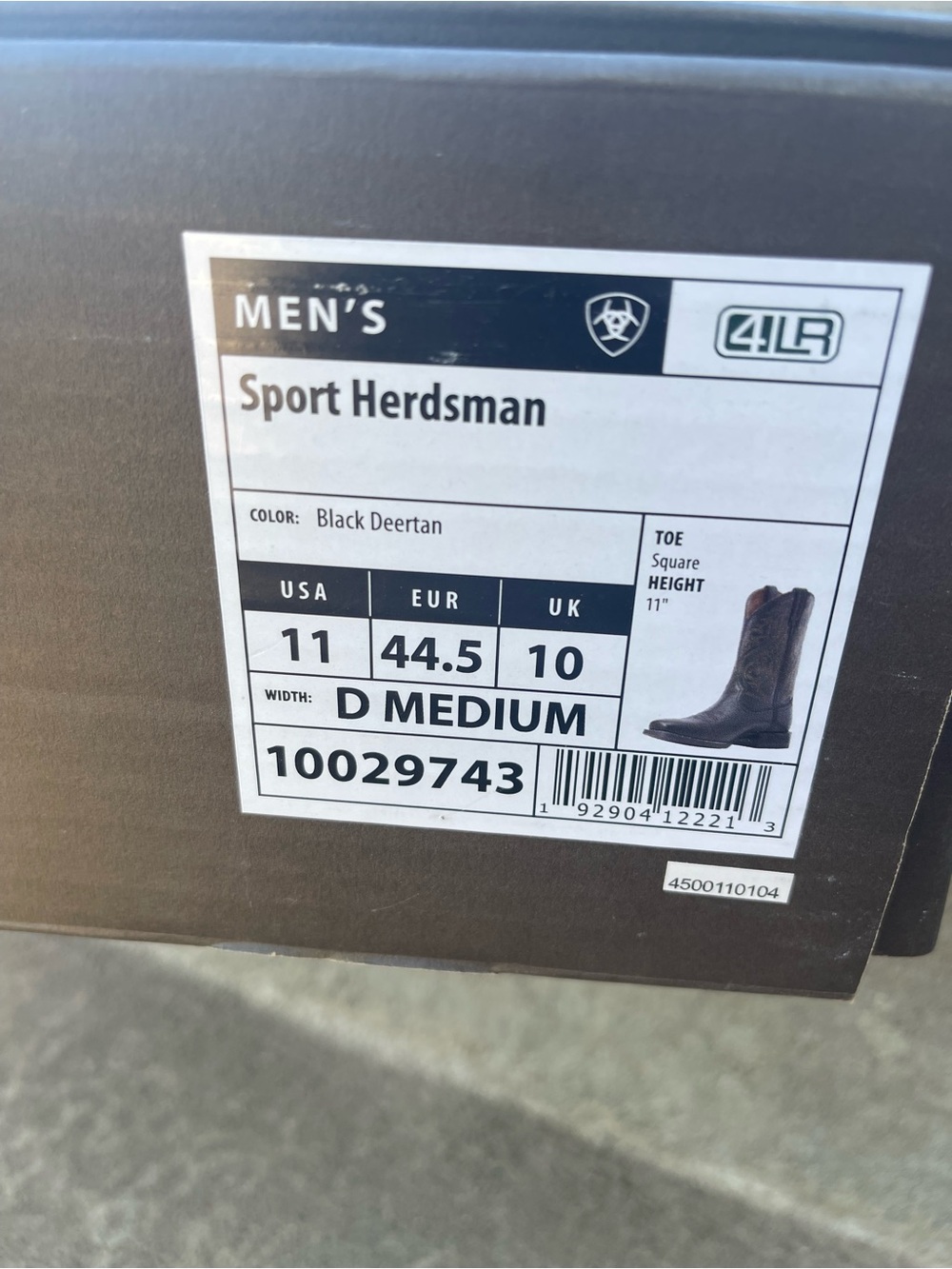 Ariat Men’s Black Deertan Sport Herdsman Sz 11 D Medium Western 11” Square Boots - Picture 7 of 7